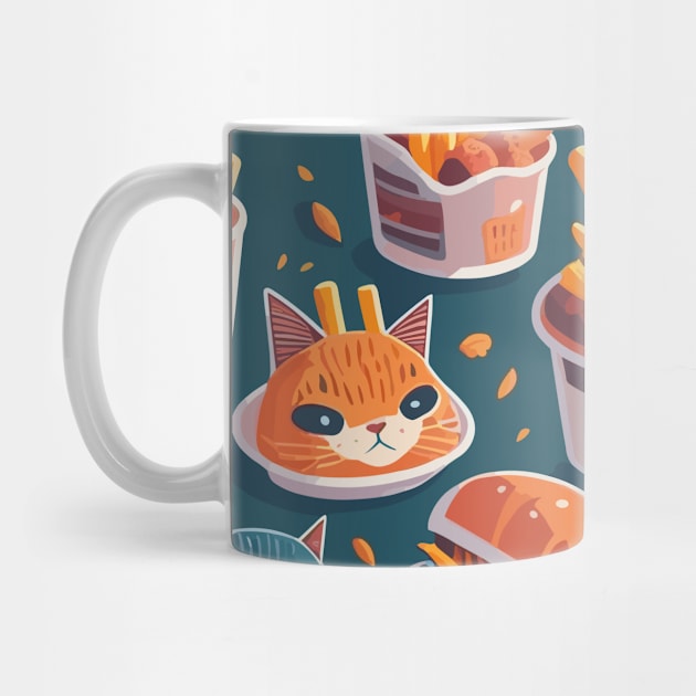 Fast Food Cat Colorful Funny Pattern by ZAZIZU